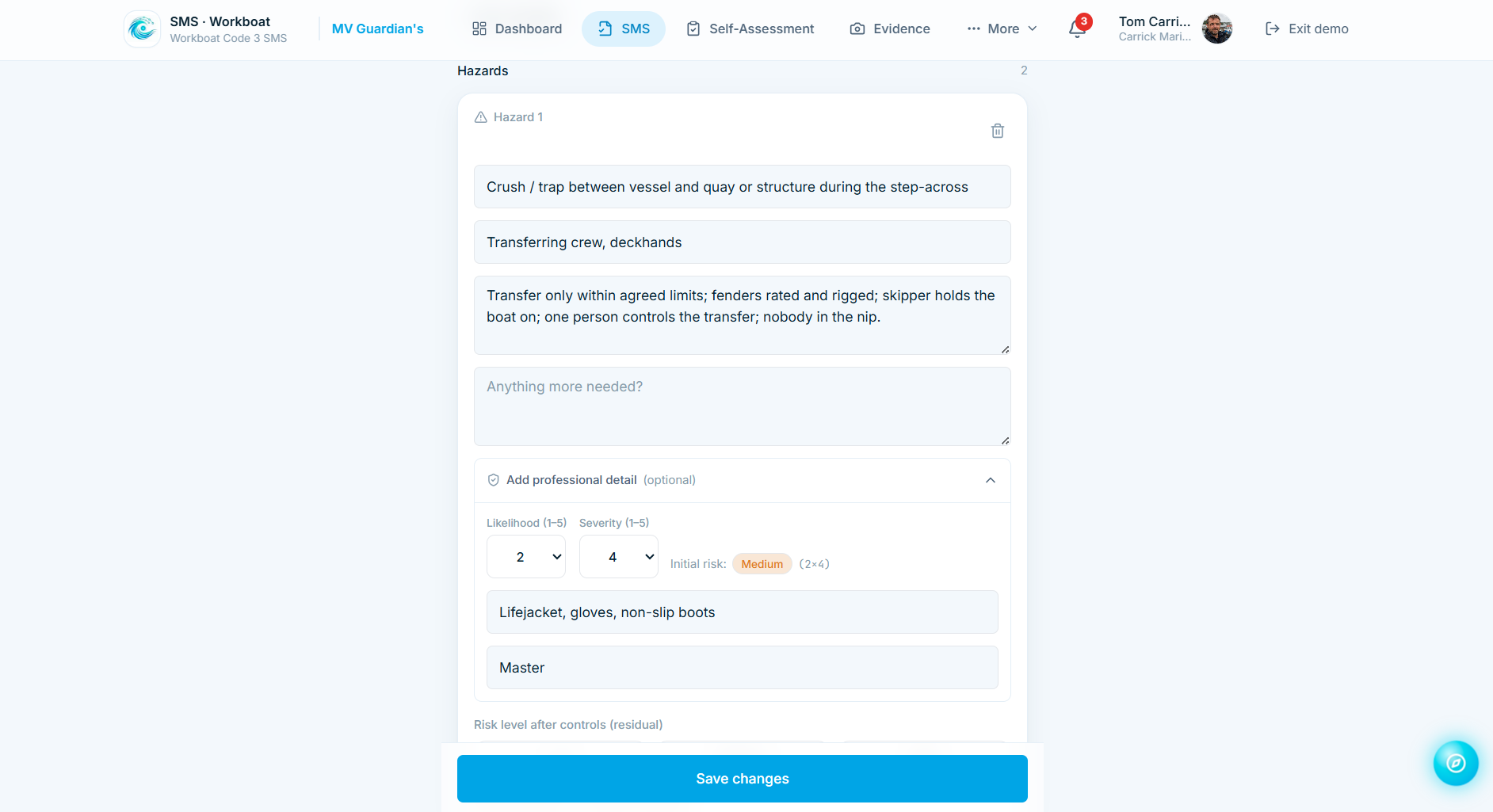 A risk assessment in SMS Workboat